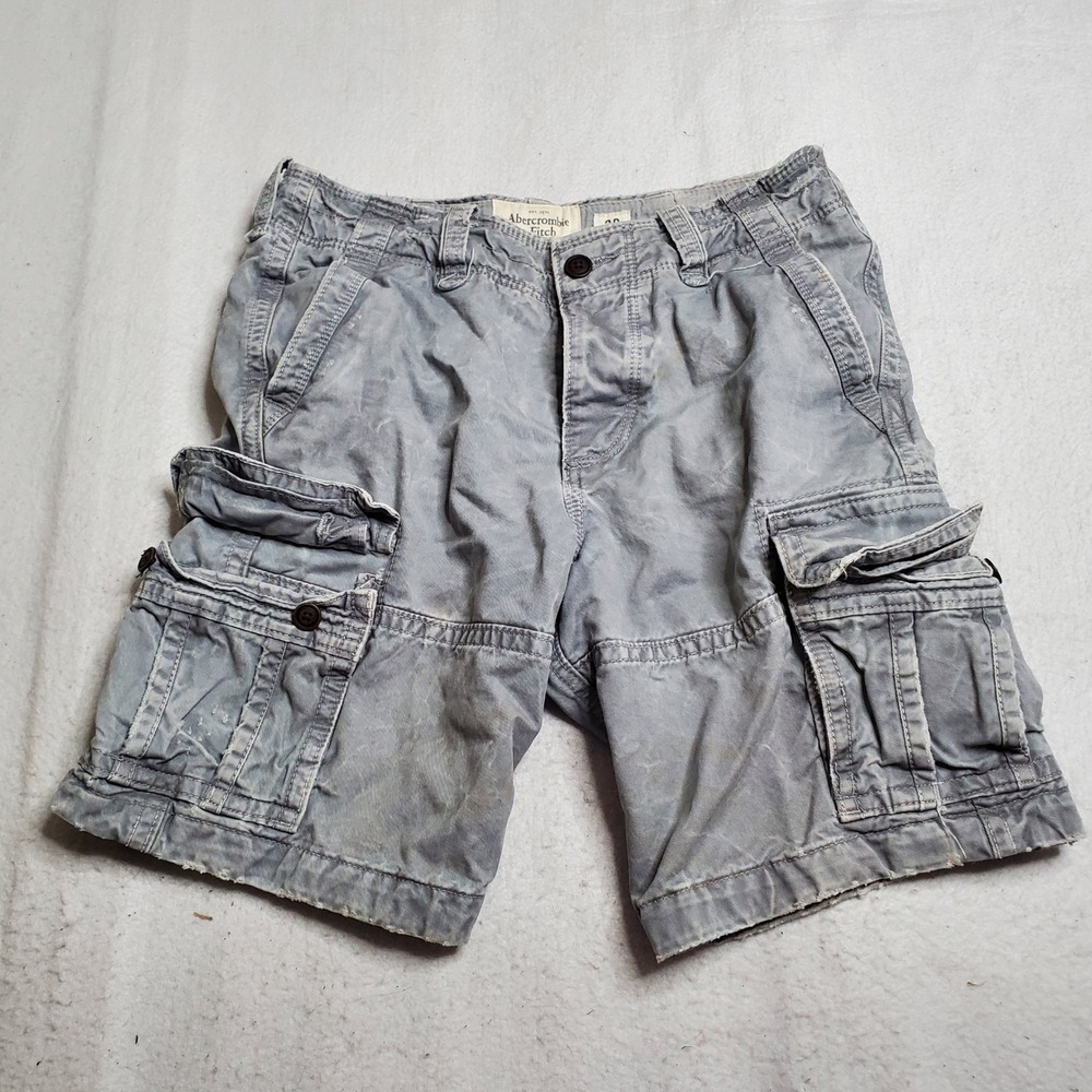 Abercrombie & Fitch Mens Cargo Shorts Gray Distressed Twill Size 30